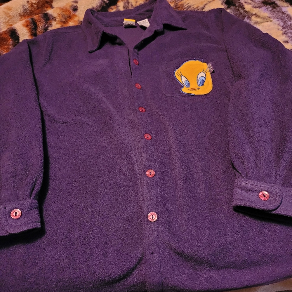 2001 Looney Tunes Fleece Button Up Sweater